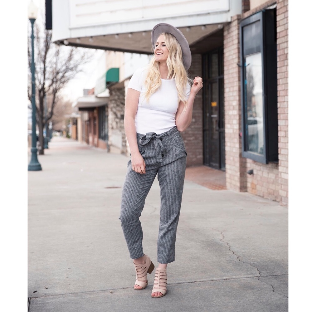 Grey Strip Dress Pants Trousers Jumpsuit